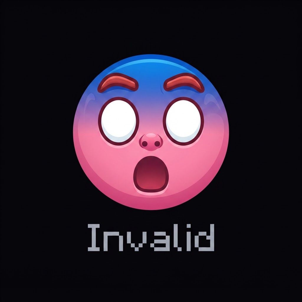 make a logo for a guy called Invalid, its not a company its a players username, so make a shocked emoji that's pink, he has pure white eyes, and the top of his head is turning blue, no sci-fi glitches, just a black backround, he doesn't have horns, those are eyebrows, he isn't a pig.
