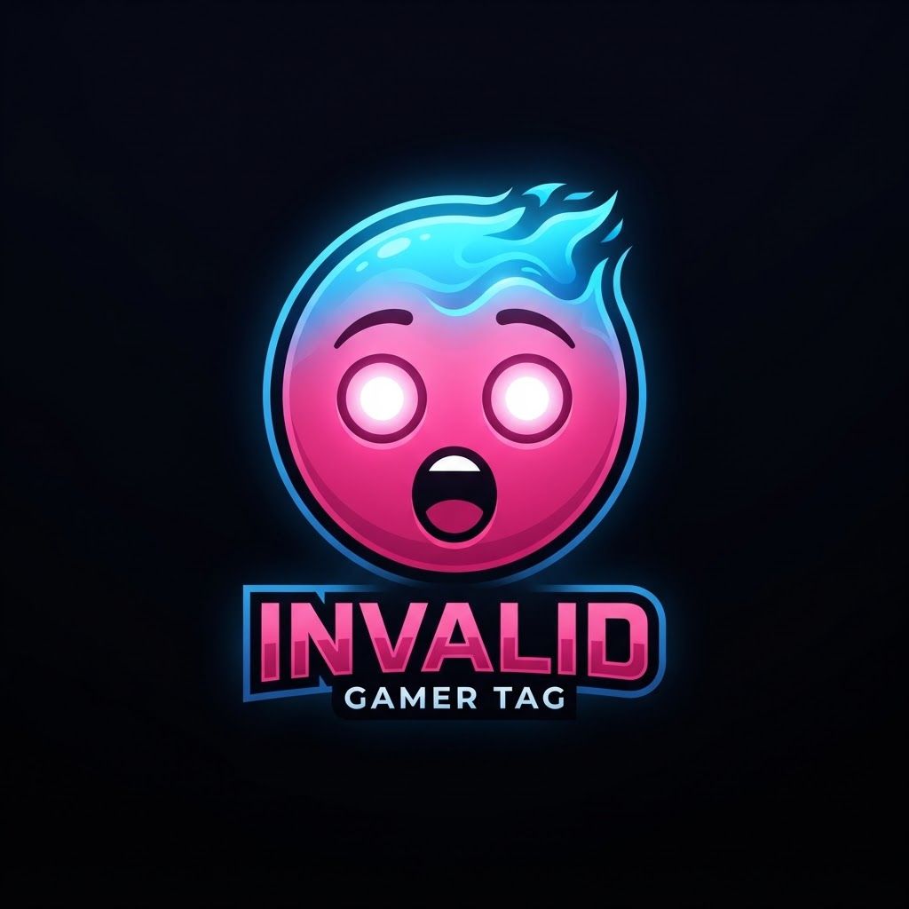 make a logo for a guy called Invalid, its not a company its a players username, so make a shocked emoji that's pink, he has pure white eyes, and the top of his head is turning blue, no sci-fi glitches, just a black backround
