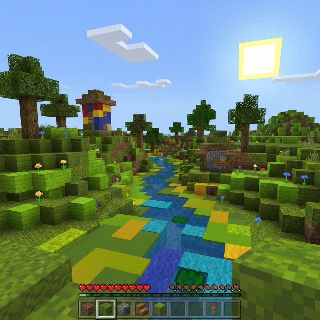 AI Design for Moss Valley in minecraft with a lot less details looking like a toddler made it