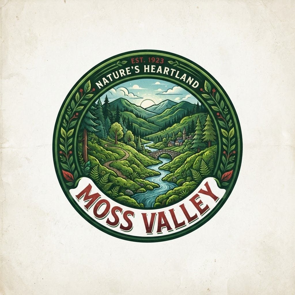 AI Design for a big logo in green and red that shows a Moss Valley