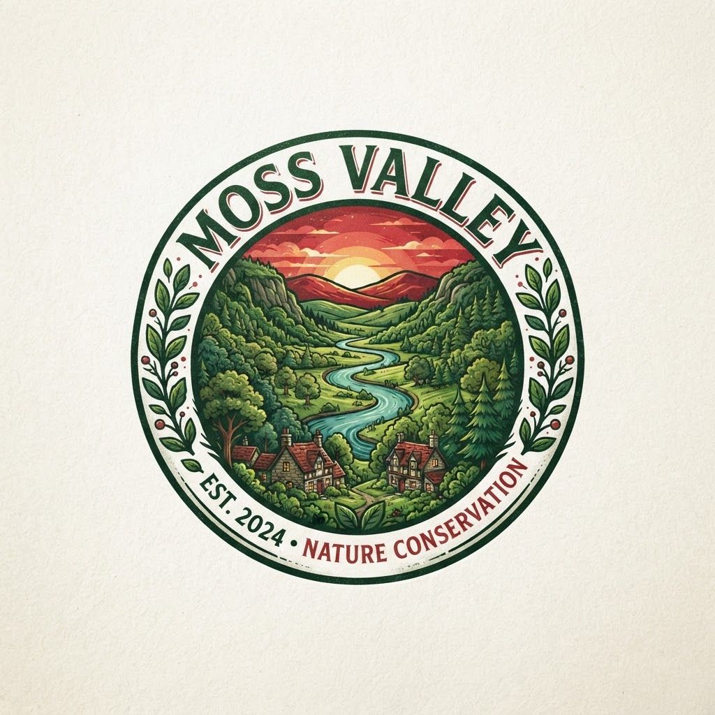AI Design for a big logo in green and red that shows a Moss Valley
