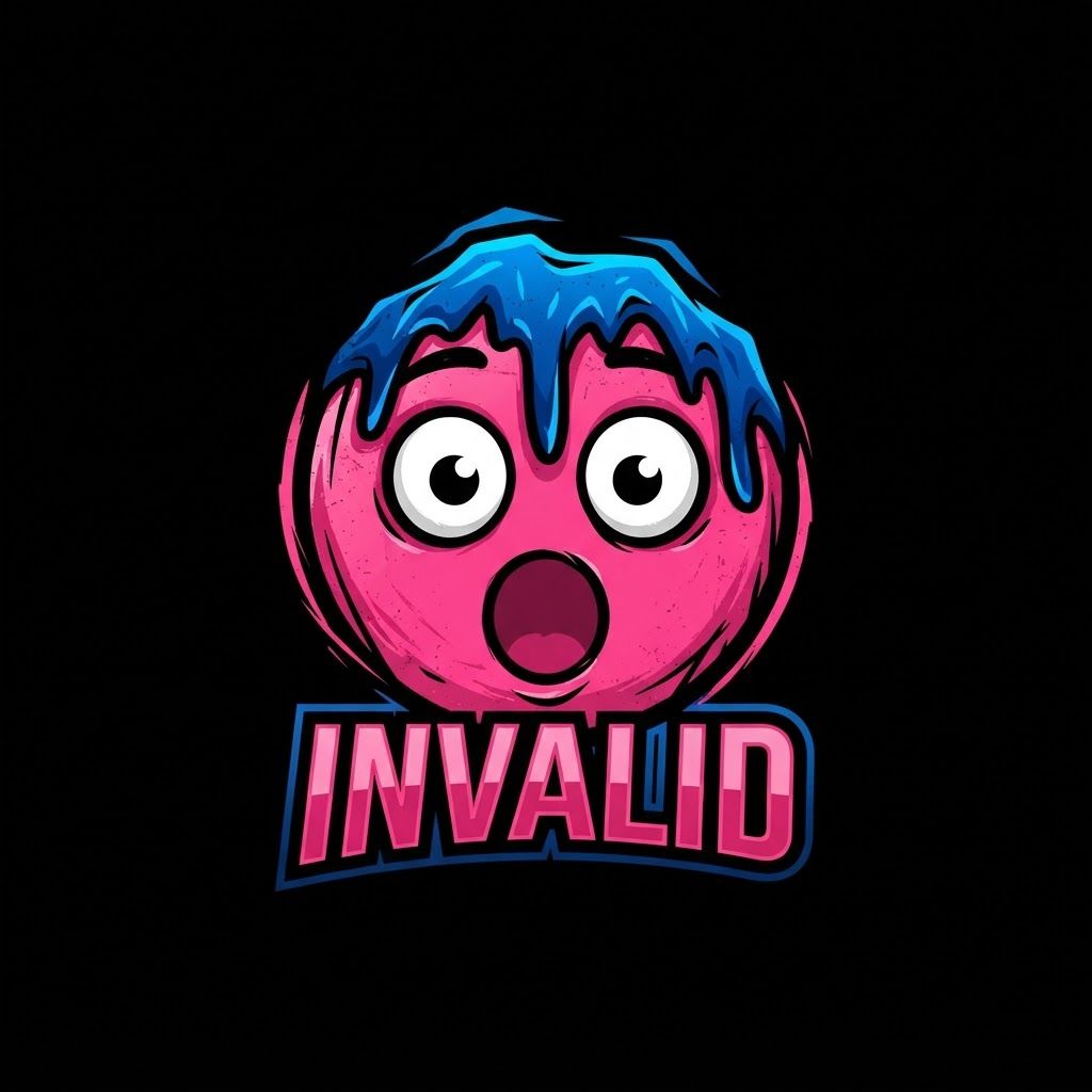 make a logo for a guy called Invalid, its not a company its a players username, so make a shocked emoji that's pink, he has pure white eyes, and the top of his head is turning blue, no sci-fi glitches, just a black backround