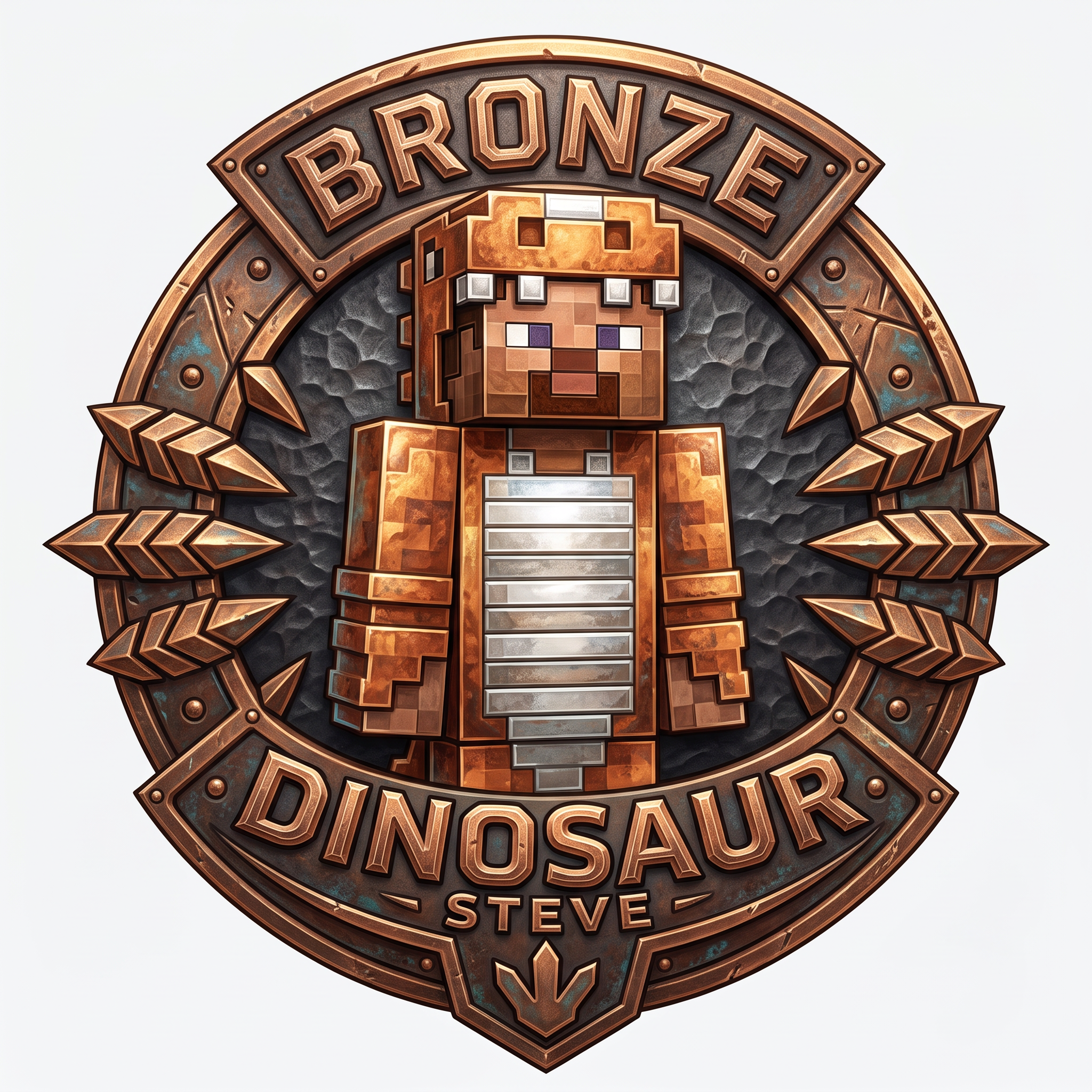 AI Design for make a logo / icon for this bronze / copper steve thats in an orange dinosaur costume