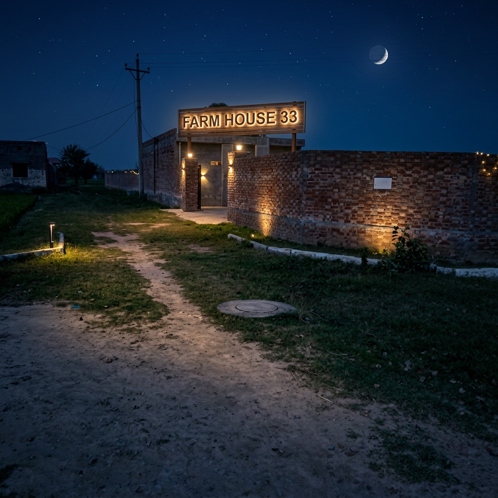 AI Design for Farmhouse 33 Signage night view with light glow view