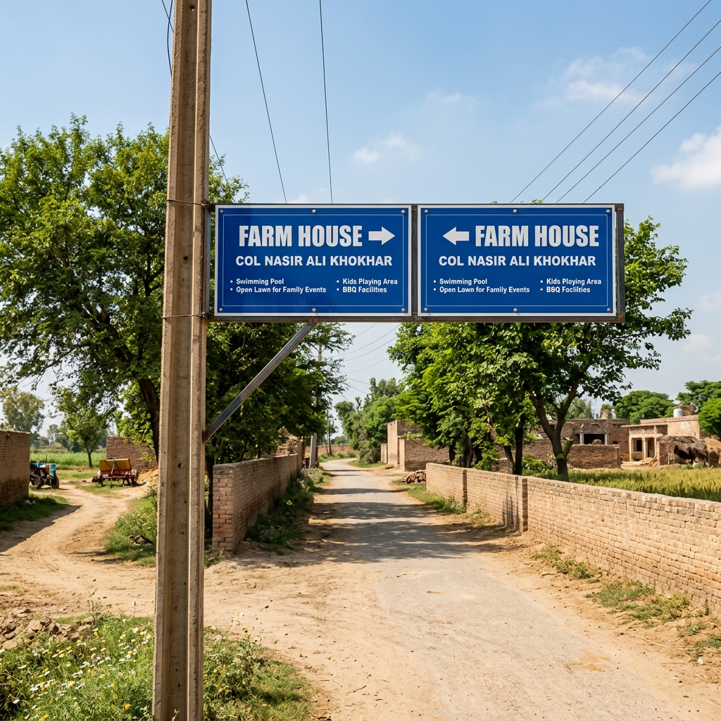 AI Design for actual view in village area as pole signboard