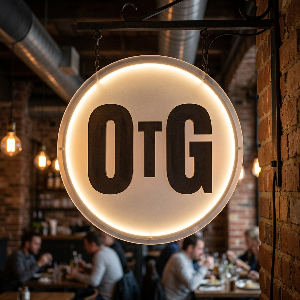 AI Design for Hanging plastic circular logo sign with back light in resturant cafe remove slogan and text required smaller t
