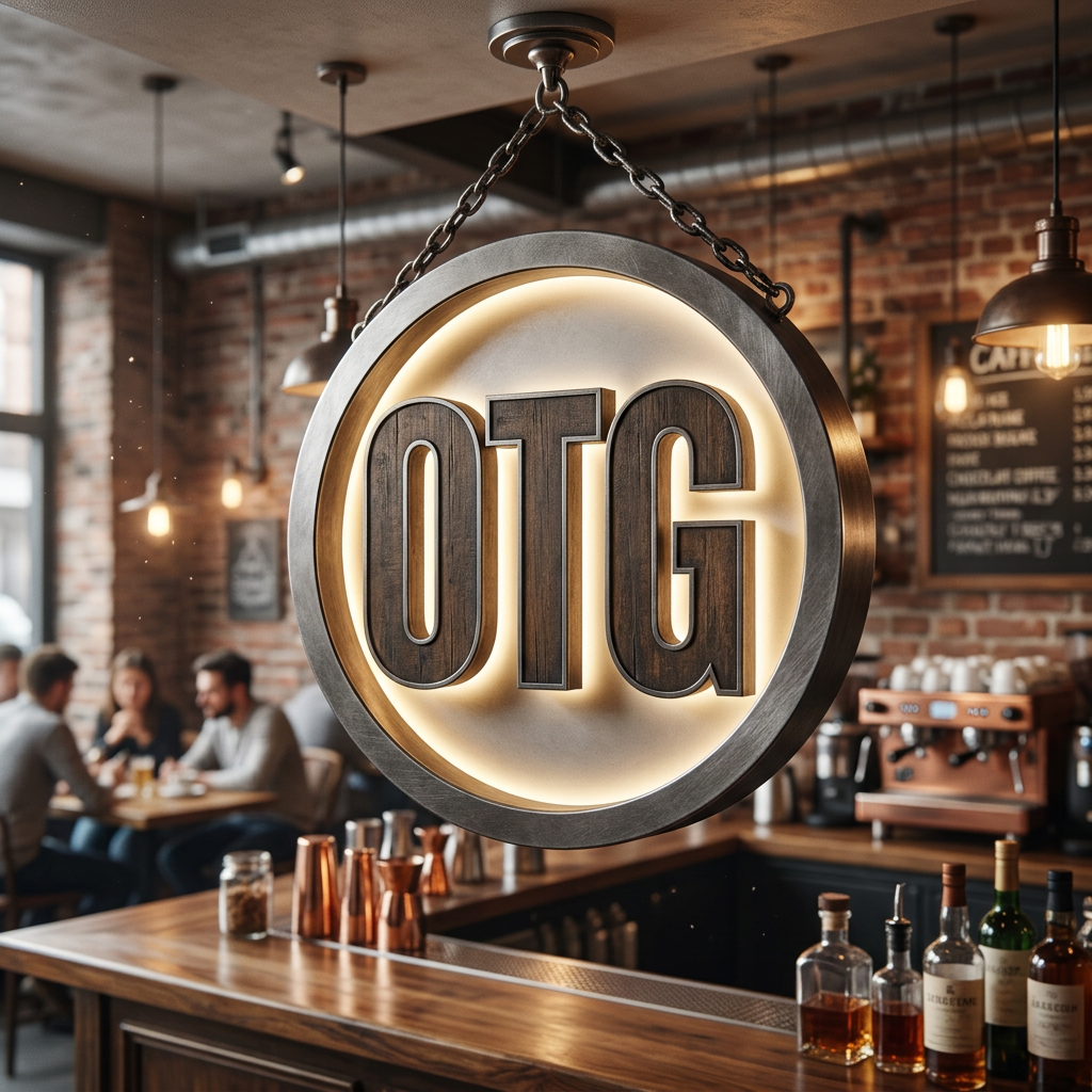 AI Design for Hanging circular 3d logo with back light in resturant cafe