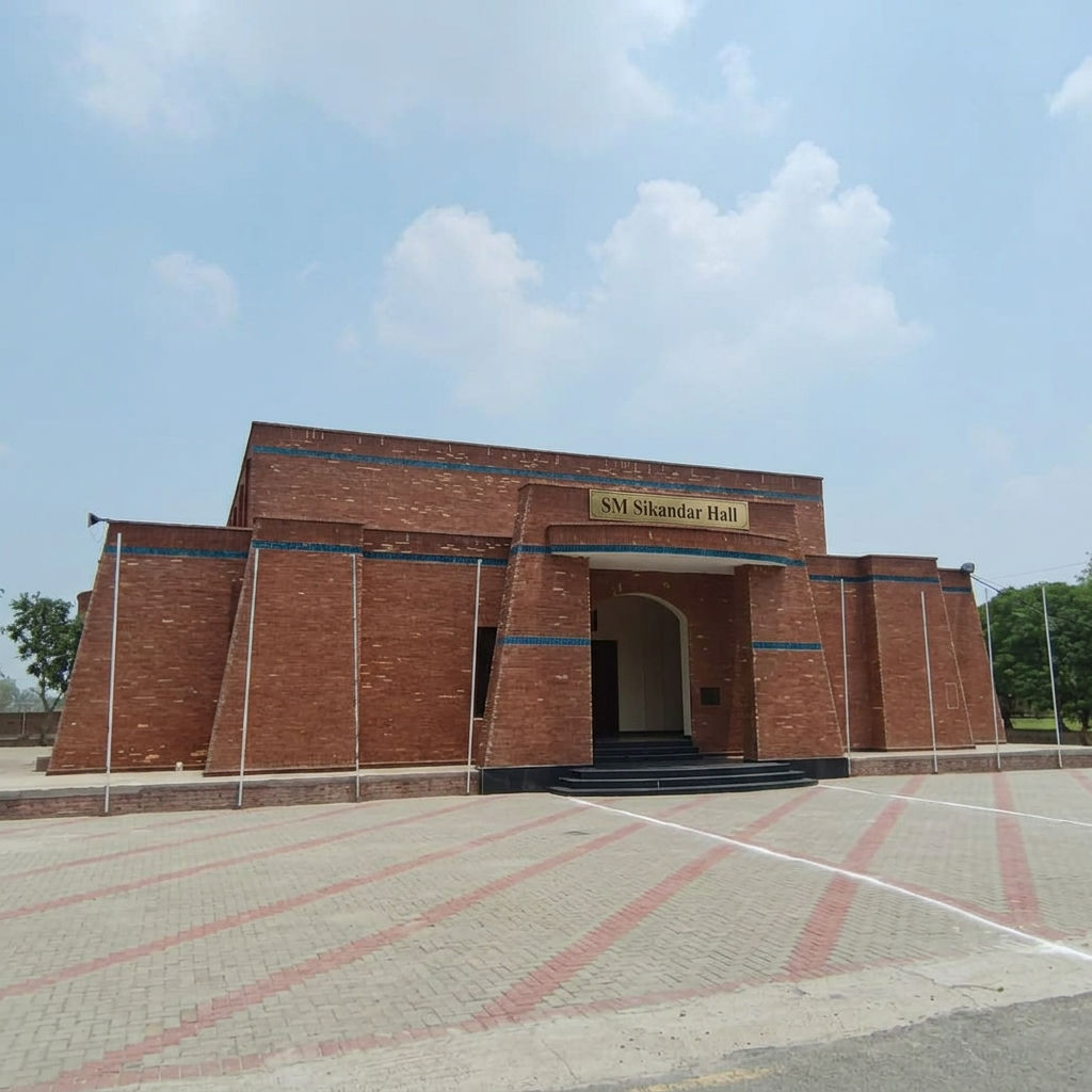 AI Design for remove pakistani flags on both pillars and add SM Sikandar Hall
