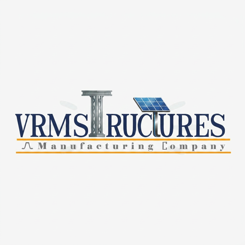 AI Design for create a logo for "VRM Structures Manufacturing Company". structures word "T" letter is height and use solar panel "t" letter. and blow the manufacturing Company is same for this logo generate.