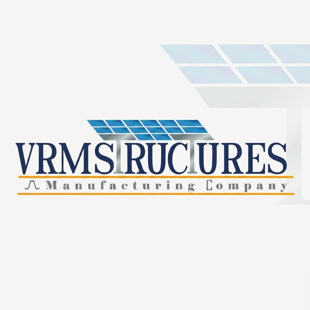 AI Design for create a logo for "VRM Structures Manufacturing Company". structures word "T" letter is height and use solar panel "t" letter. and blow the manufacturing Company is same for this logo generate.