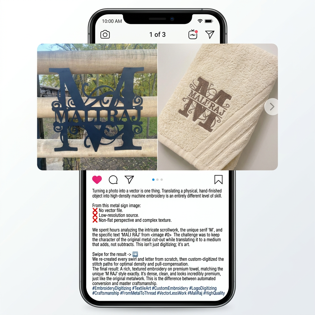 AI Design for i want to represent how from logo without vector and on harder way i can make logo and do it on embroidery machine,so first is picture what clients sent me and second what i made,can you make one posts to represent that