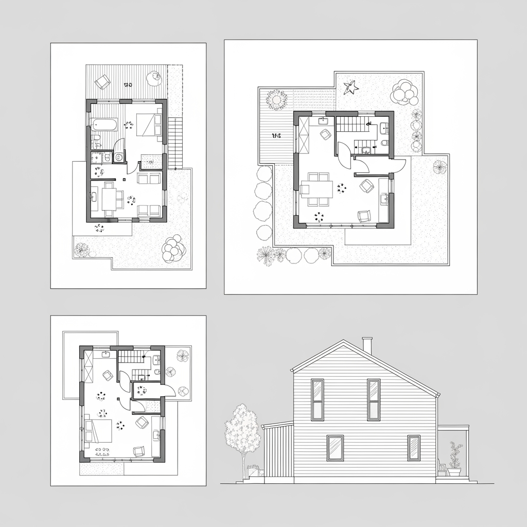 AI Design for Can you draw a plan, a floor plan, and a side view of this drawing ?