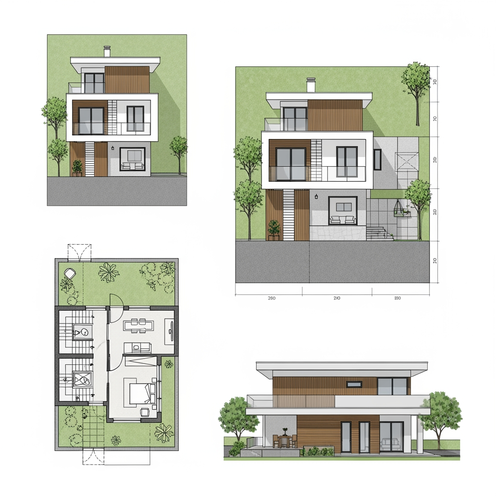 AI Design for Can you draw a plan, a floor plan, and a side view of this drawing ?