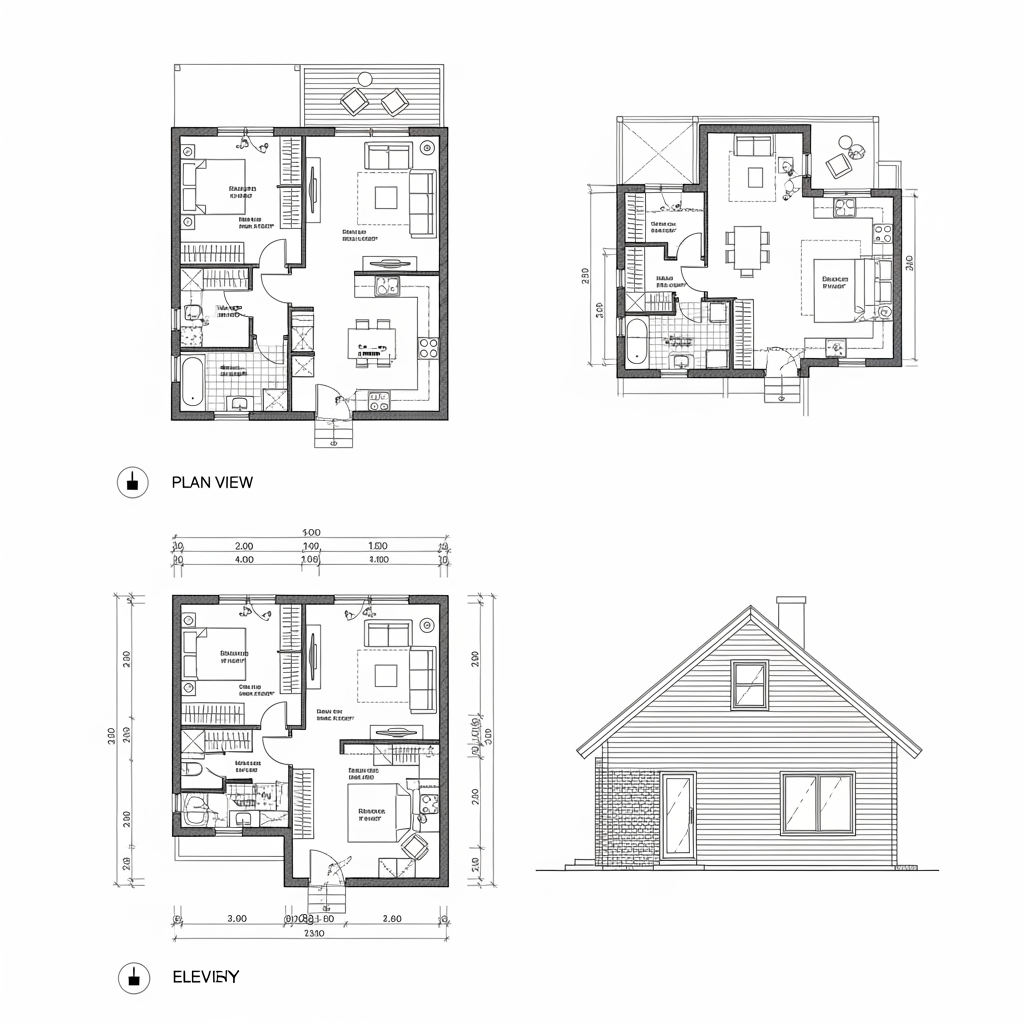 AI Design for Can you draw a plan, a floor plan, and a side view of this drawing ?