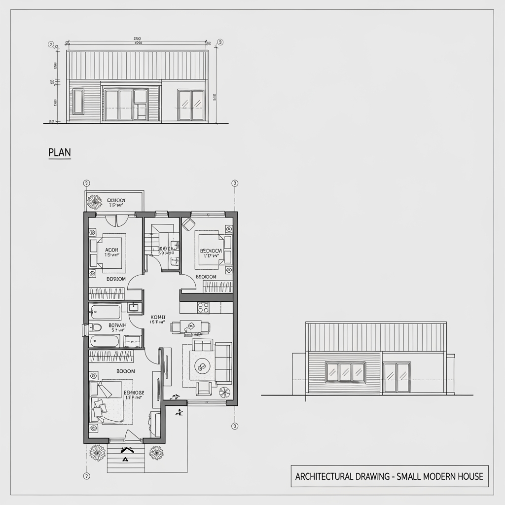 AI Design for Can you draw a plan, a floor plan, and a side view of this drawing ?