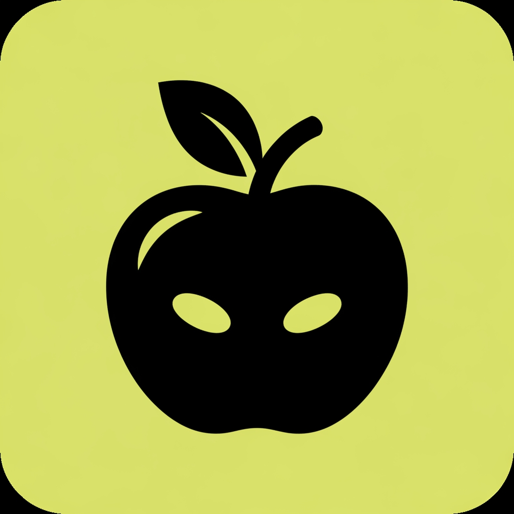 AI Design for A minimalist flat app icon logo for 'Nutrio', a nutrition and calorie tracking app. The icon depicts a simple silhouetted fruit shape (like a stylized apple or berry) in solid black, with a small curved leaf or sprout on top suggesting freshness and nutrition. Two small oval negative-space cutouts within the fruit body suggest a friendly, approachable face. Flat single-color silhouette style, no gradients, no shadows, no outlines — solid black shape only. Background is a flat solid light yellow-green (#A8CC5E or similar). Clean, simple, rounded, friendly, modern wordmark-adjacent icon suitable for a mobile app splash screen and app icon. Centered composition, ample padding around the shape