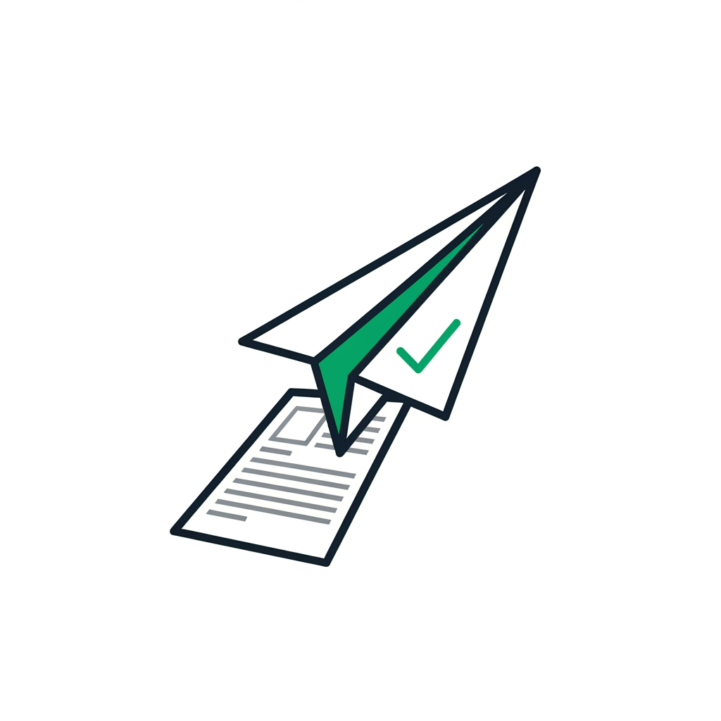 AI Design for A minimalist SaaS logo for a career platform called      
     "HireFlow" — a stylized paper airplane folded from a     
     resume page, soaring upward at a 45° angle, with a       
     subtle checkmark hidden in the fold lines. Clean line-   
     art style, dark navy and emerald green on transparent    
     background, no text, modern tech-startup aesthetic,      
     vector-quality, simple enough for an app icon.