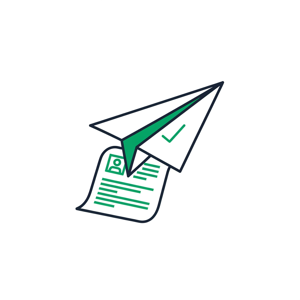 AI Design for A minimalist SaaS logo for a career platform called      
     "HireFlow" — a stylized paper airplane folded from a     
     resume page, soaring upward at a 45° angle, with a       
     subtle checkmark hidden in the fold lines. Clean line-   
     art style, dark navy and emerald green on transparent    
     background, no text, modern tech-startup aesthetic,      
     vector-quality, simple enough for an app icon.