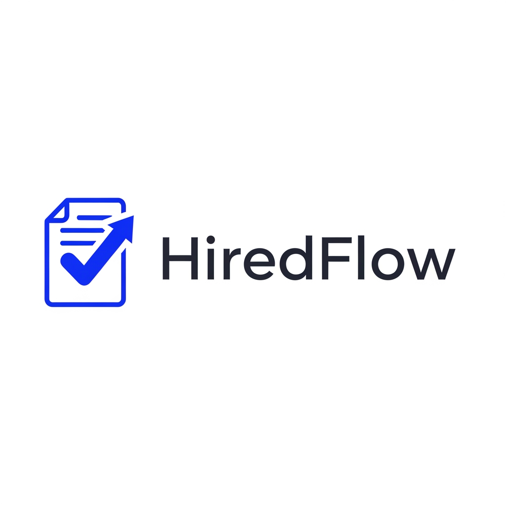 AI Design for Minimalist modern logo for "HiredFlow," an AI-powered career and resume-building SaaS platform. Combine a subtle upward-flowing arrow or checkmark motif with a abstract document/resume shape, suggesting career progression and momentum. Clean geometric sans-serif wordmark "HiredFlow" in deep charcoal/near-black (#1a1a1a), paired with a simple icon mark that works standalone as an app/favicon. Style: flat vector, tech-forward, professional, trustworthy — similar visual register to Linear, Notion, or Vercel logos. No gradients, no 3D effects, no clipart. Single accent color allowed (deep navy or electric blue) against white/transparent background. Must be legible at small sizes (32x32 favicon) and scale cleanly to app icon and full lockup versions.