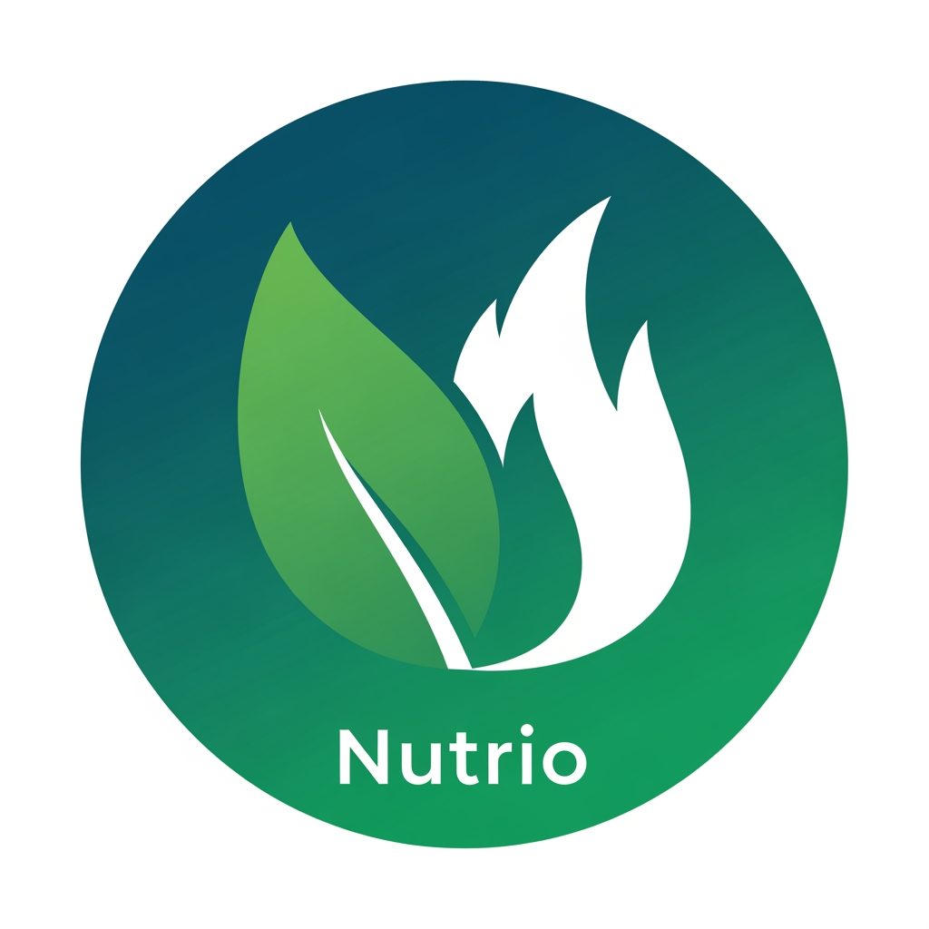AI Design for A modern minimalist app icon for "Nutrio" — a calorie    
     burner & fitness tracker. A stylized green leaf merging  
     with a flame/fire shape, representing nutrition +        
     calorie burn. Clean circular badge shape. Gradient       
     background from deep teal (#0D9488) to vibrant emerald   
     green (#059669). Flat vector style, no shadows, white    
     negative space. Professional, premium, health-tech       
     aesthetic. Centered composition, suitable for Android/   
     iOS app icon.
