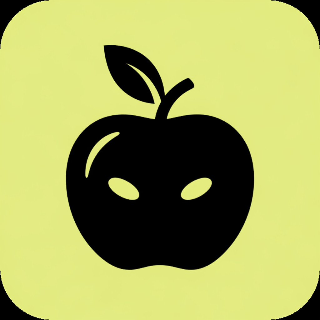 AI Design for A minimalist flat app icon logo for 'Nutrio', a nutrition and calorie tracking app. The icon depicts a simple silhouetted fruit shape (like a stylized apple or berry) in solid black, with a small curved leaf or sprout on top suggesting freshness and nutrition. Two small oval negative-space cutouts within the fruit body suggest a friendly, approachable face. Flat single-color silhouette style, no gradients, no shadows, no outlines — solid black shape only. Background is a flat solid light yellow-green (#A8CC5E or similar). Clean, simple, rounded, friendly, modern wordmark-adjacent icon suitable for a mobile app splash screen and app icon. Centered composition, ample padding around the shape