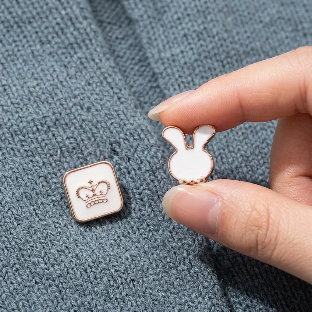 AI Design for Idea 1: Sweater Decoration (4 Steps)

Step 1: Select your favorite button design.
Step 2: Mark the position on the sweater.
Step 3: Attach the button through the fabric.
Step 4: Finished stylish sweater with decorative buttons.