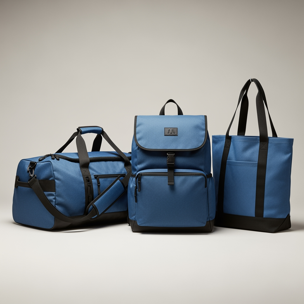 AI Design for CHANGE THE RED PART OF BAGS TO BLUE AND REMOVE THE EMPTY BAGS FROM LEFT SIDE