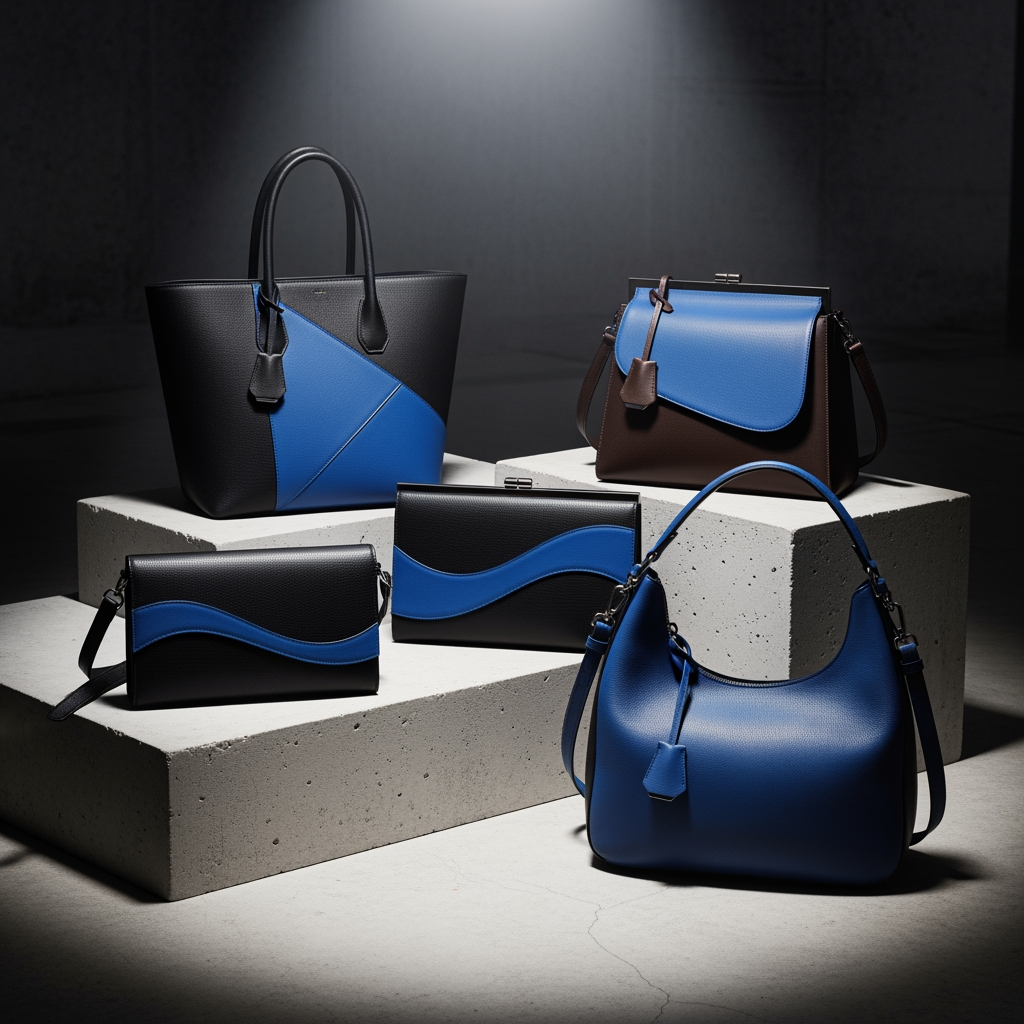 AI Design for CHANGE THE RED PART OF BAGS TO BLUE AND REMOVE THE EMPTY BAGS FROM LEFT SIDE