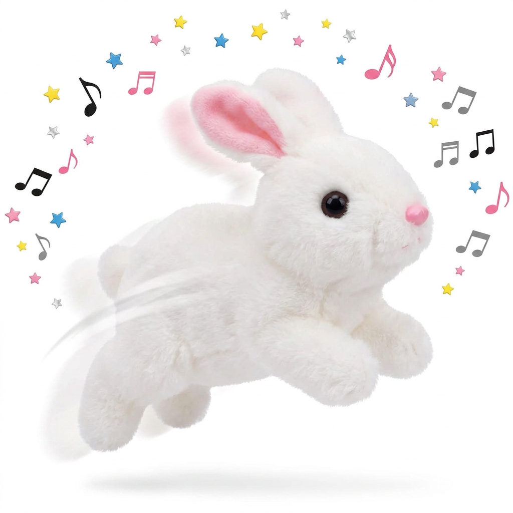 AI Design for 🐰 Jumping Bunny
🎶 Makes Cute Sounds
Idea (54 Words):
Display the bunny with motion trails behind it to suggest movement. Add tiny stars and music notes floating around the bunny. Use bright lighting and a pure white background so the bunny remains the center of attention. This creates a lively, premium-looking image that attracts more customer clicks.