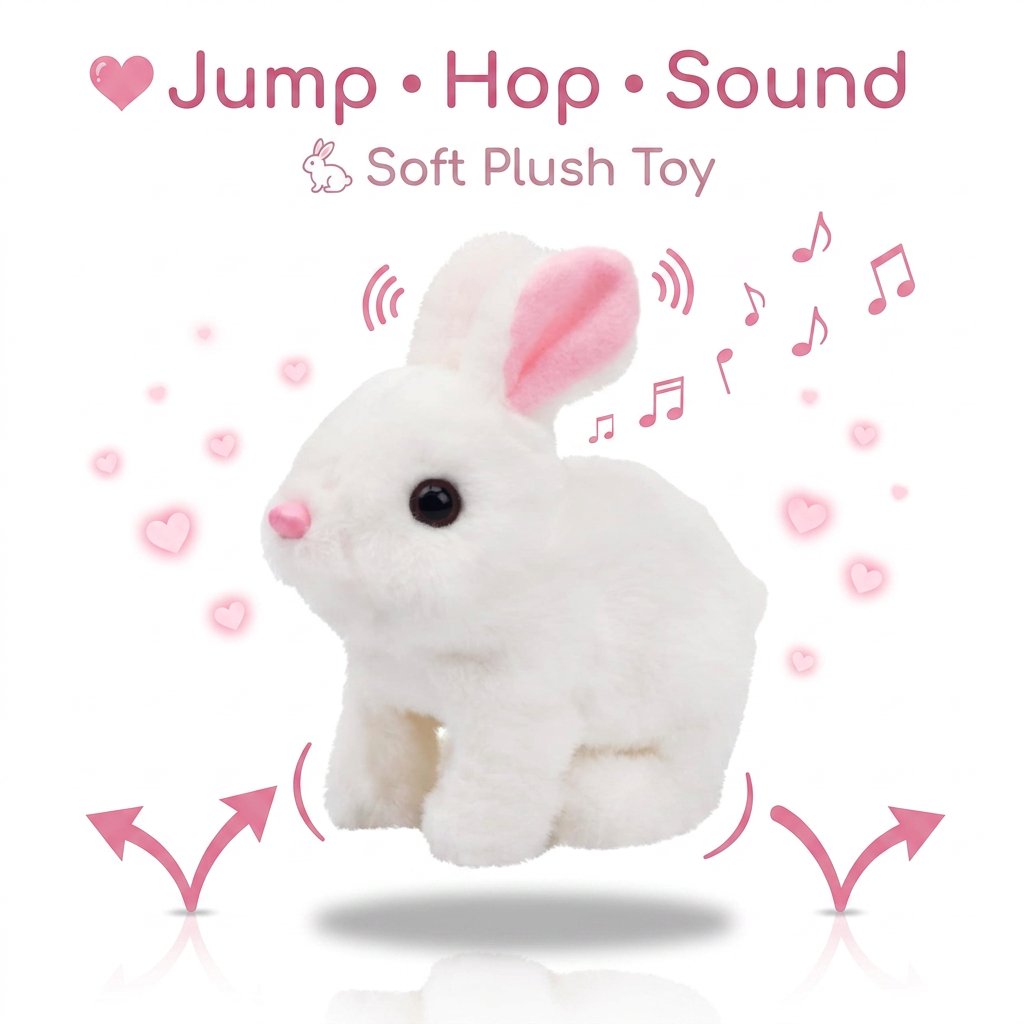 AI Design for 💖 Jump • Hop • Sound
🐇 Soft Plush Toy
Idea (59 Words):
Show the bunny slightly lifted above the ground with a soft oval shadow underneath. Add curved bounce arrows below the feet and musical notes near the head. Include subtle pink hearts around the bunny to emphasize cuteness. Keep the overall design clean, modern, and optimized for Meesho product listings.