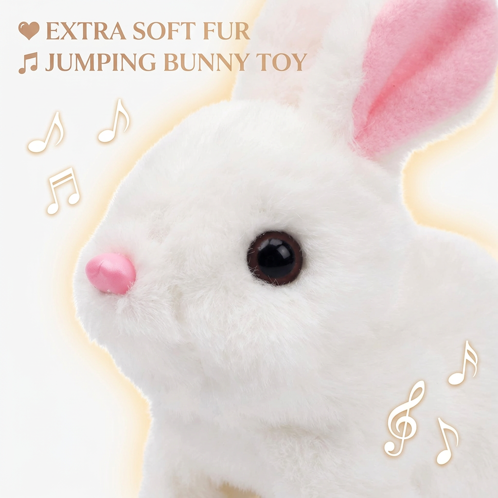 AI Design for 💖 Extra Soft Fur
🎵 Jumping Bunny Toy
Idea (55 Words):
Zoom in so the bunny fills almost the entire image, clearly showing its fluffy fur, shiny eyes, pink nose, and ears. Add a subtle glow around the product and a few floating music notes. Use only two short text lines in one corner for a premium, clean Meesho listing.