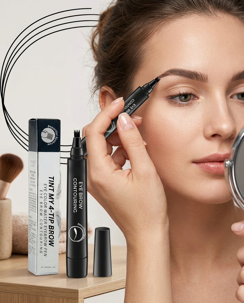 AI Design for Female hand applying eyebrow pen
Natural makeup look
Product pack displayed beside model
Focus on real usage