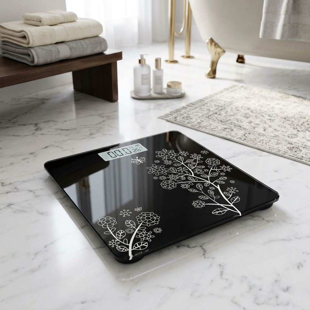 AI Design for Scale positioned on elegant white marble flooring with soft luxury interior styling in the background.