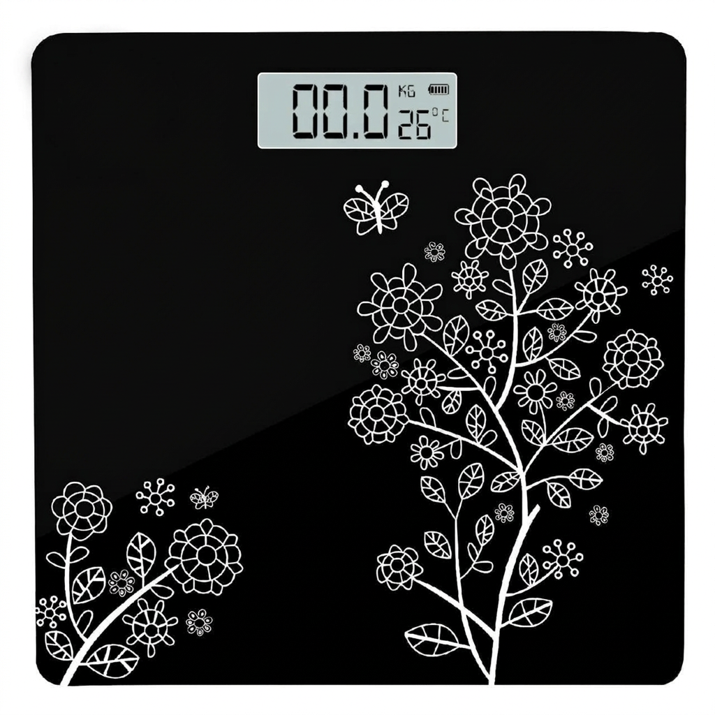 AI Design for Perfect top-down view of the scale centered on a bright white background with balanced lighting and crystal-clear display visibility.