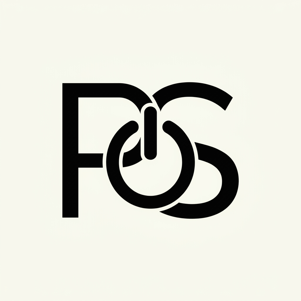 AI Design for A minimalist and sophisticated logo design for a graphic design studio, featuring an elegant fusion of the letters 'PS' and a subtle computer power symbol. The design uses clean, bold geometric lines and negative space to merge the letters into the icon, presented in a monochromatic color scheme on a flat background for a modern, high-end professional aesthetic.