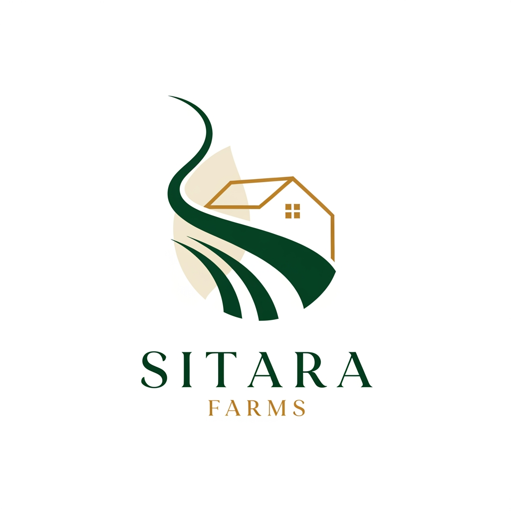 AI Design for Create a premium luxury logo for "Sitara Farms".
Logo style: Minimalist, modern, timeless luxury branding.
Symbol concept:
A single elegant curved pathway representing the journey from farm to home.
The pathway subtly transforms into a minimalist house roof.
Farm furrows integrated into the lower portion.
No fruits.
No detailed village.
No realistic farm illustrations.
Typography:
Custom luxury serif wordmark.
Elegant spacing.
Premium organic brand feel.
Colors:
Deep forest green, warm gold, cream white.
Design inspiration:
Whole Foods premium branding, luxury organic brands, modern agriculture startups.
Flat vector logo.
Transparent PNG.
White background.
Brand identity presentation.
Minimal and memorable.
Suitable for packaging, website, Instagram, labels, delivery boxes and retail shelves.
Ultra premium.
Clean.
Scalable.
Timeless.