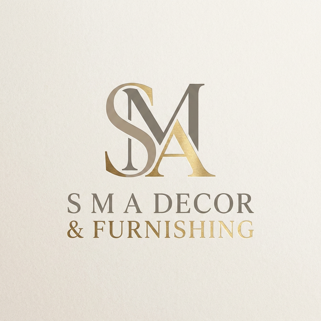 AI Design for A sophisticated and modern minimalist logo design for S M A Decor & Furnishing, featuring clean geometric typography and elegant negative space, inspired by the style of {{asset:123}}. The design should utilize a refined color palette of muted earth tones and metallic accents, presented on a clean, premium textured background to emphasize luxury and interior design expertise.