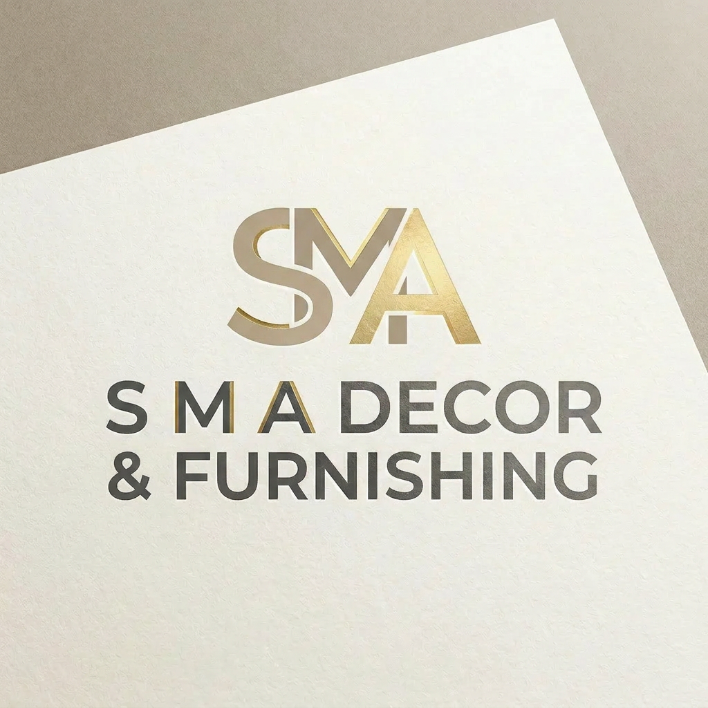 AI Design for A sophisticated and modern minimalist logo design for S M A Decor & Furnishing, featuring clean geometric typography and elegant negative space, inspired by the style of {{asset:123}}. The design should utilize a refined color palette of muted earth tones and metallic accents, presented on a clean, premium textured background to emphasize luxury and interior design expertise.