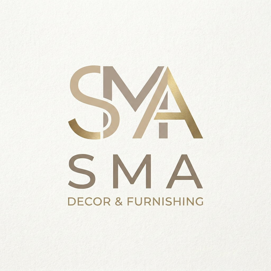 AI Design for A sophisticated and modern minimalist logo design for S M A Decor & Furnishing, featuring clean geometric typography and elegant negative space, inspired by the style of {{asset:123}}. The design should utilize a refined color palette of muted earth tones and metallic accents, presented on a clean, premium textured background to emphasize luxury and interior design expertise.