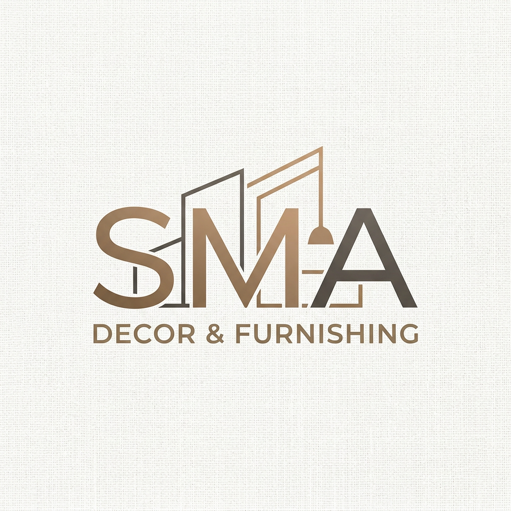 AI Design for A sophisticated and modern minimalist logo design for S M A Decor & Furnishing, featuring clean geometric typography and elegant negative space, inspired by the style of {{asset:123}}. The design should utilize a refined color palette of muted earth tones and metallic accents, presented on a clean, premium textured background to emphasize luxury and interior design expertise.