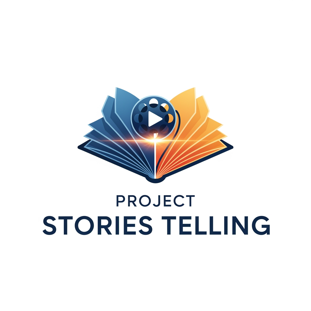 AI Design for create a logo for a stroy telling youtube channel name Project stories Telling