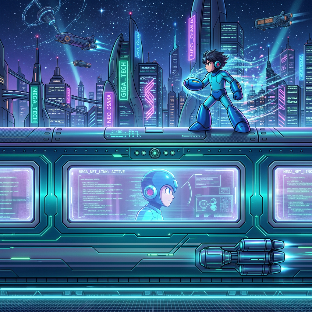 AI Design for make it futuristic , Mega man facing Right , without helmet