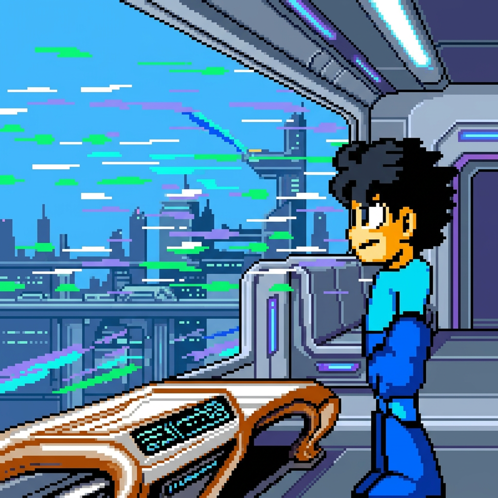 AI Design for make it futuristic on train , black hair and without MEGAMAN IV