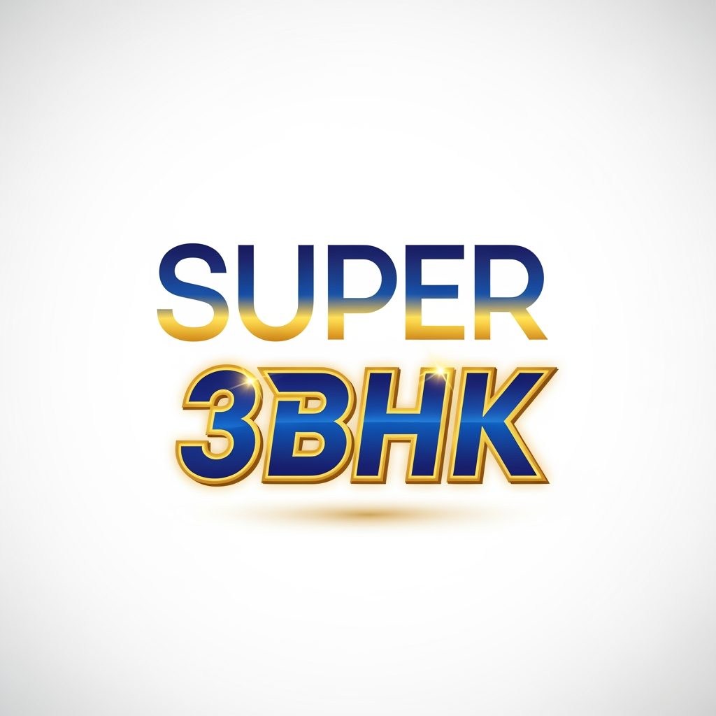 AI Design for create a text based unique and stylish logo called Super 3BHK in blue and golden colors.