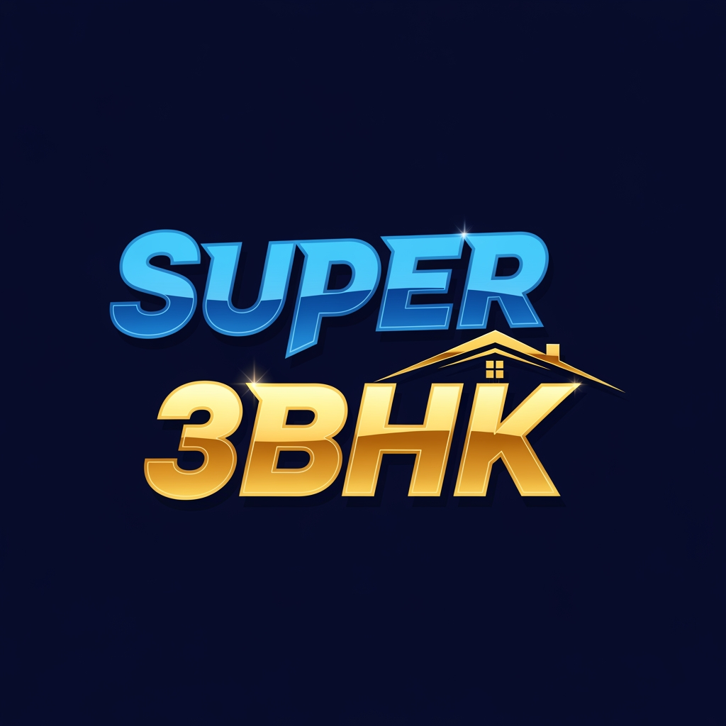 AI Design for create a text based unique and stylish logi called Super 3BHK in blue and golden colors.