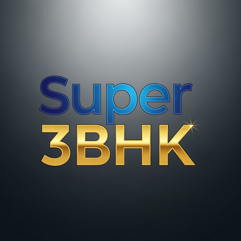 AI Design for create a text based unique and stylish logi called Super 3BHK in blue and golden colors.