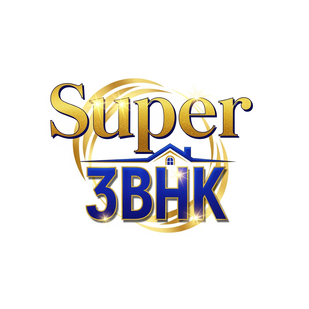 AI Design for create a text based unique and stylish logi called Super 3BHK in blue and golden colors.