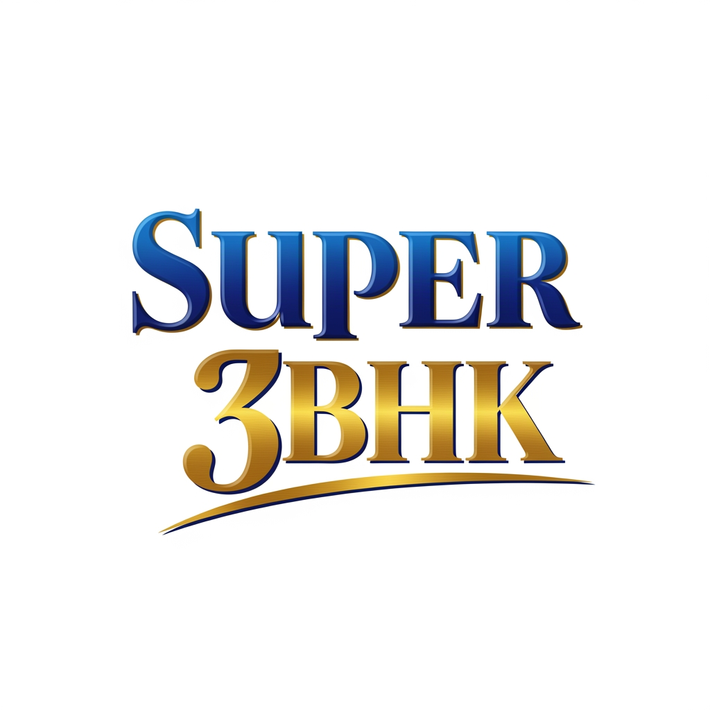 AI Design for create a text based unique and stylish logo called Super 3BHK in blue and golden colors.