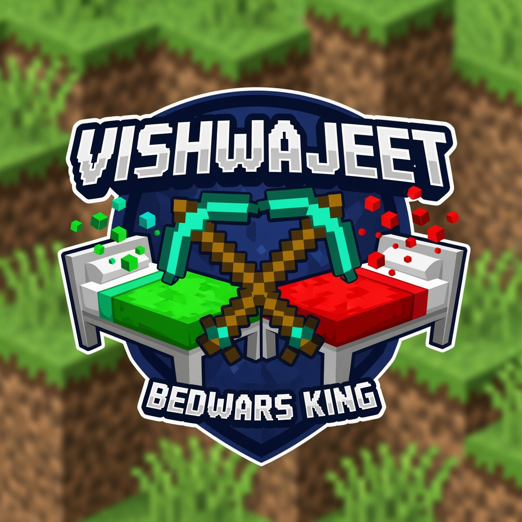 AI Design for can u create a logo on gaming i do bedwras in minecrat my name is vishwajeet