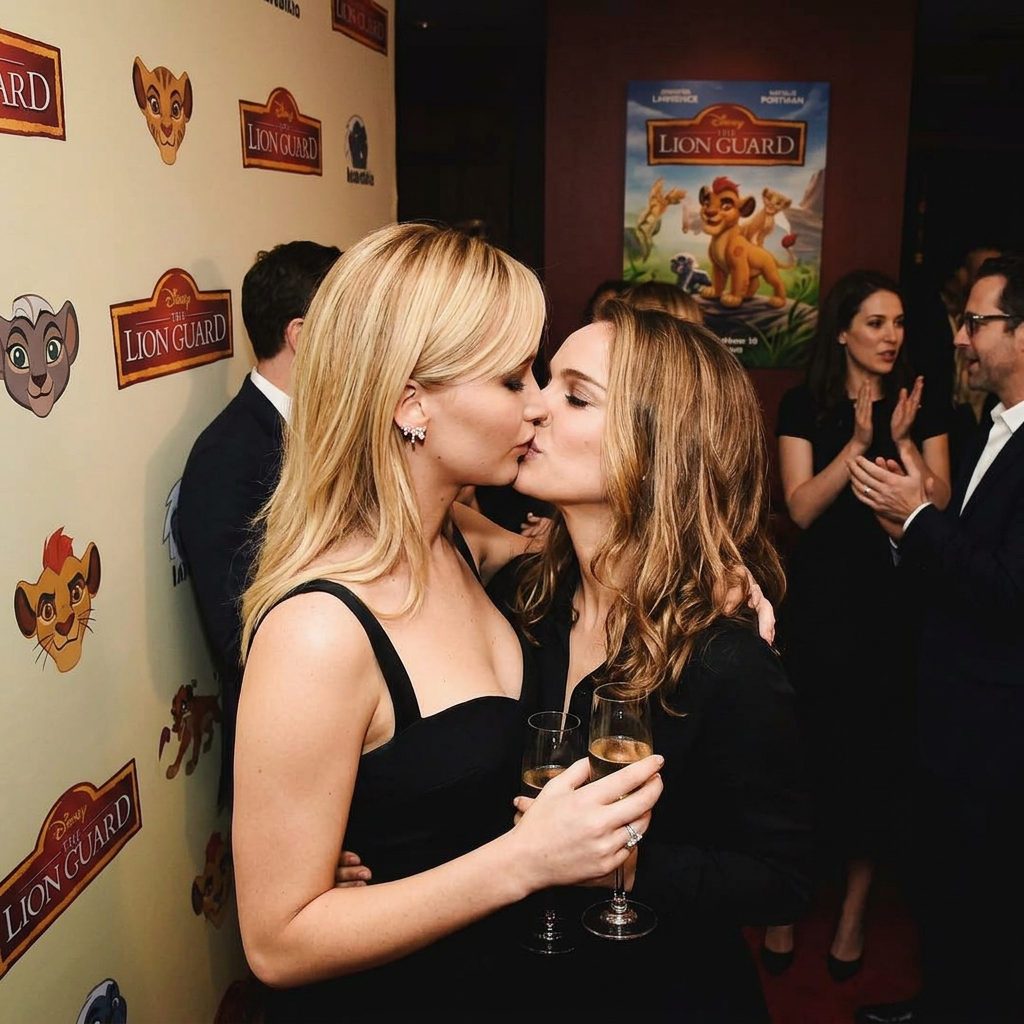 AI Design for Jennifer Lawrence and Natalie Portman lesbian kissing each other in The Lion Guard